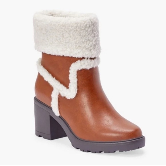 JustFab Shoes - JustFab Ellie Trim Heeled Sherpa Lined Women's Boot Tan/Brown